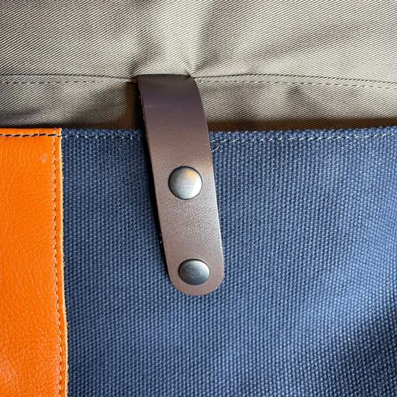 Pottery Barn Bradley Leather Canvas Messenger Laptop Bag Navy Orange - Picture 11 of 16